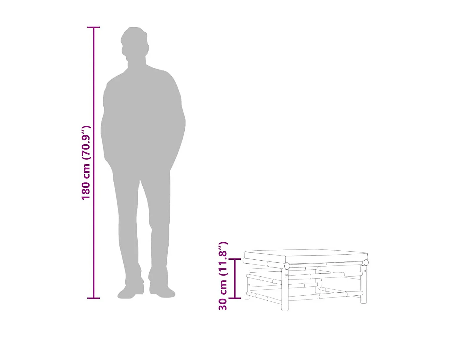 Arinda  Repose-pied de jardin avec coussin gris foncé Bambou