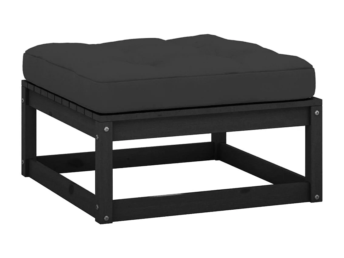 Koen  Repose-pied de jardin avec coussin Noir Bois de pin massif