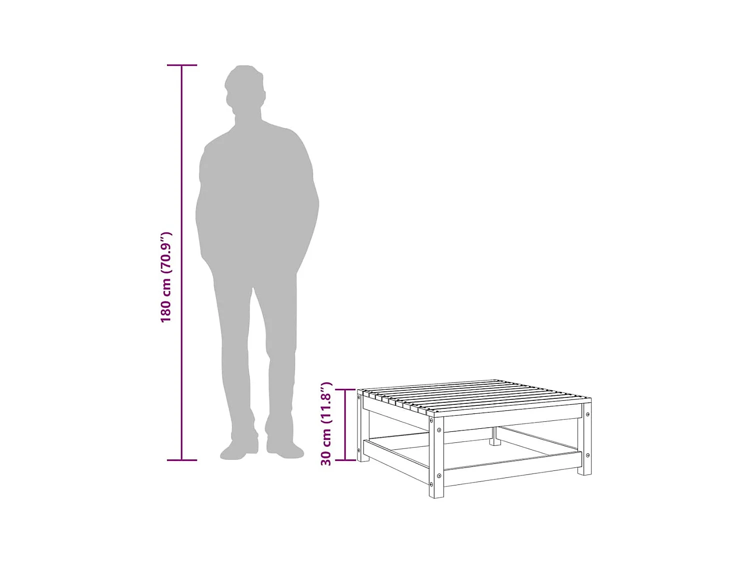 Aloys  Repose-pied de jardin 70x70x30cm marron miel bois de pin solide