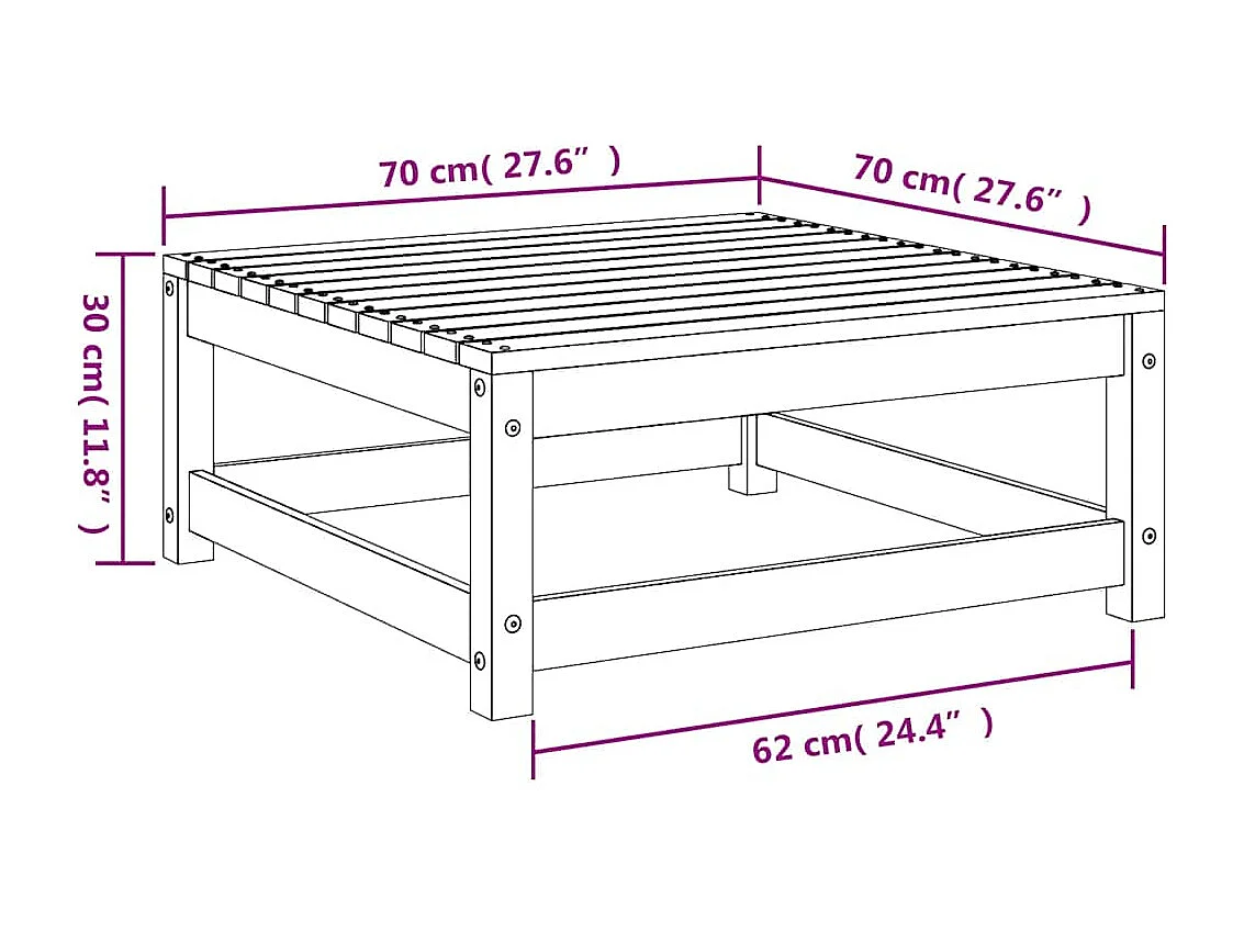 Aloys  Repose-pied de jardin 70x70x30cm marron miel bois de pin solide