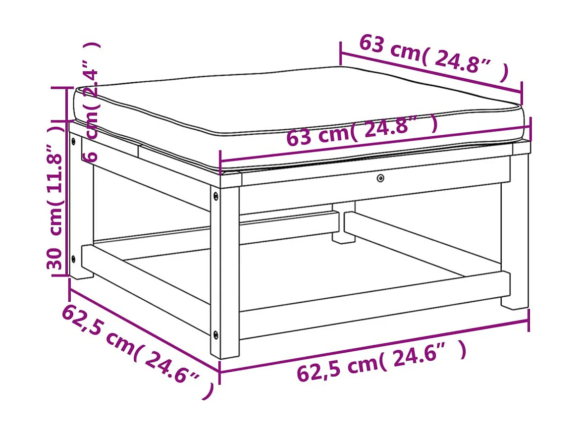 Yuki  Repose-pied de jardin avec coussins bois massif d'acacia