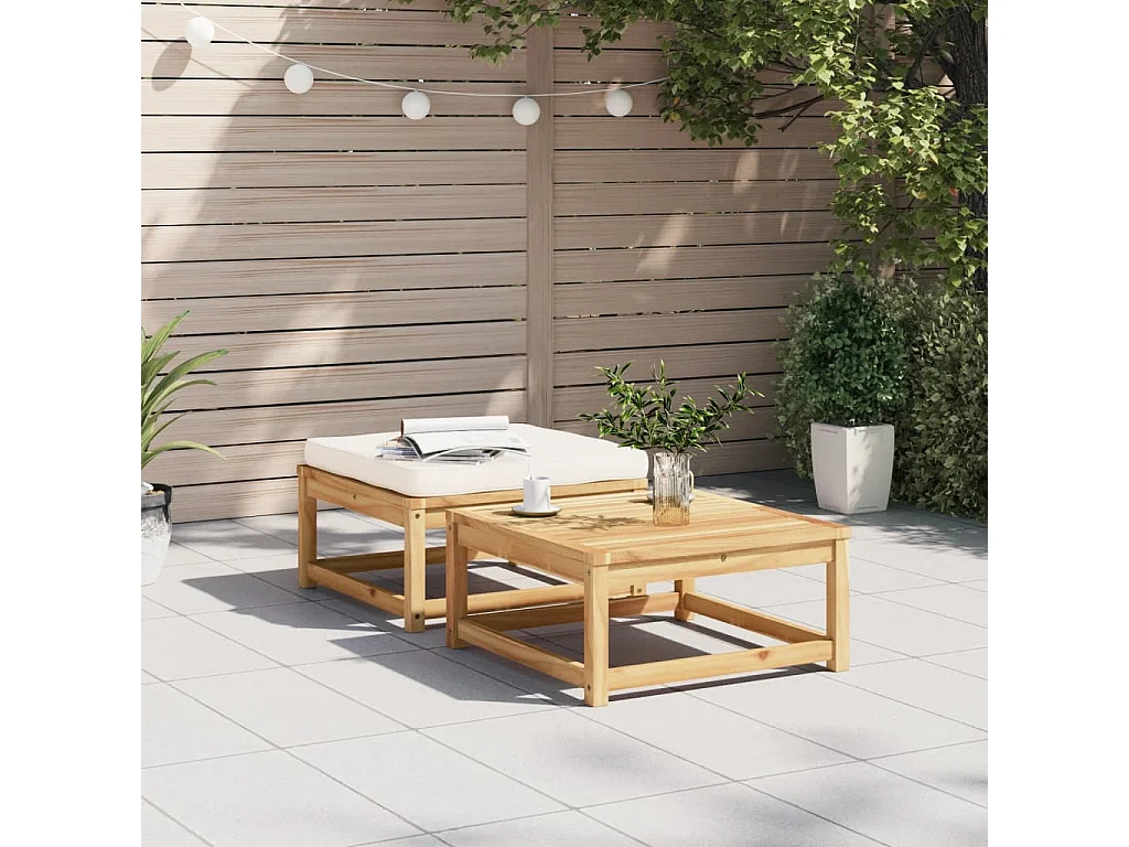 Yuki  Repose-pied de jardin avec coussins bois massif d'acacia