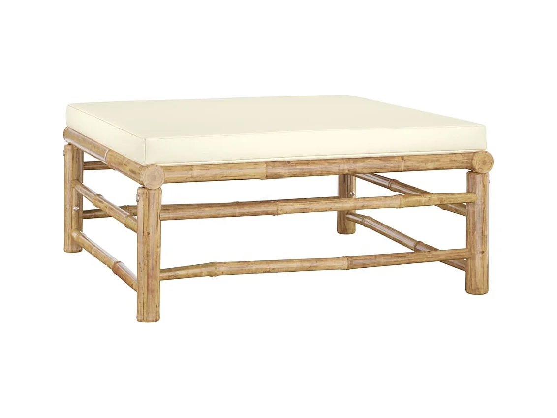 Arinda  Repose-pied de jardin avec coussin blanc crème Bambou