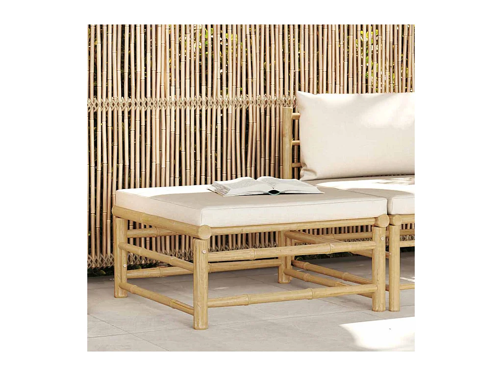 Arinda  Repose-pied de jardin avec coussin blanc crème Bambou