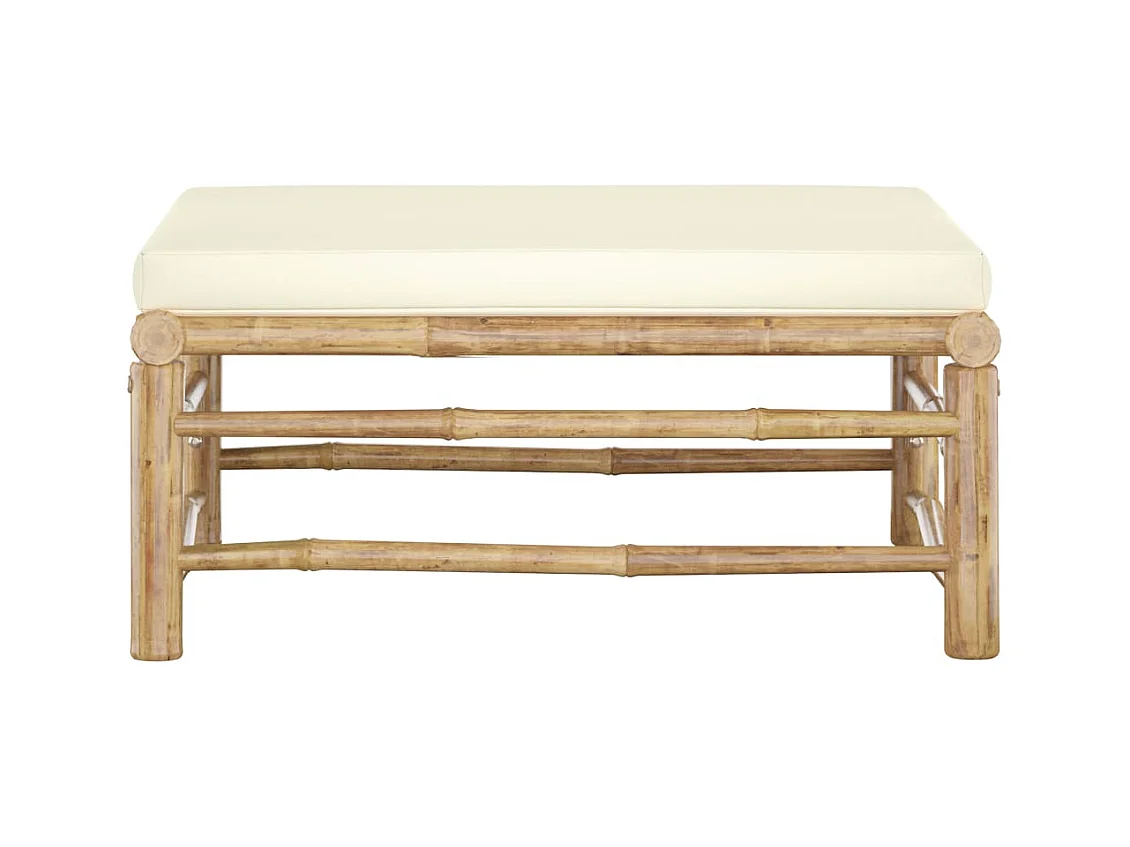 Arinda  Repose-pied de jardin avec coussin blanc crème Bambou