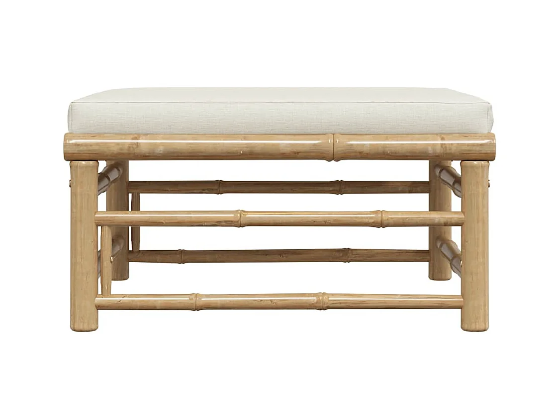 Arinda  Repose-pied de jardin avec coussin blanc crème Bambou