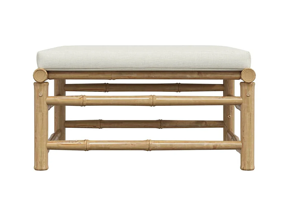 Arinda  Repose-pied de jardin avec coussin blanc crème Bambou