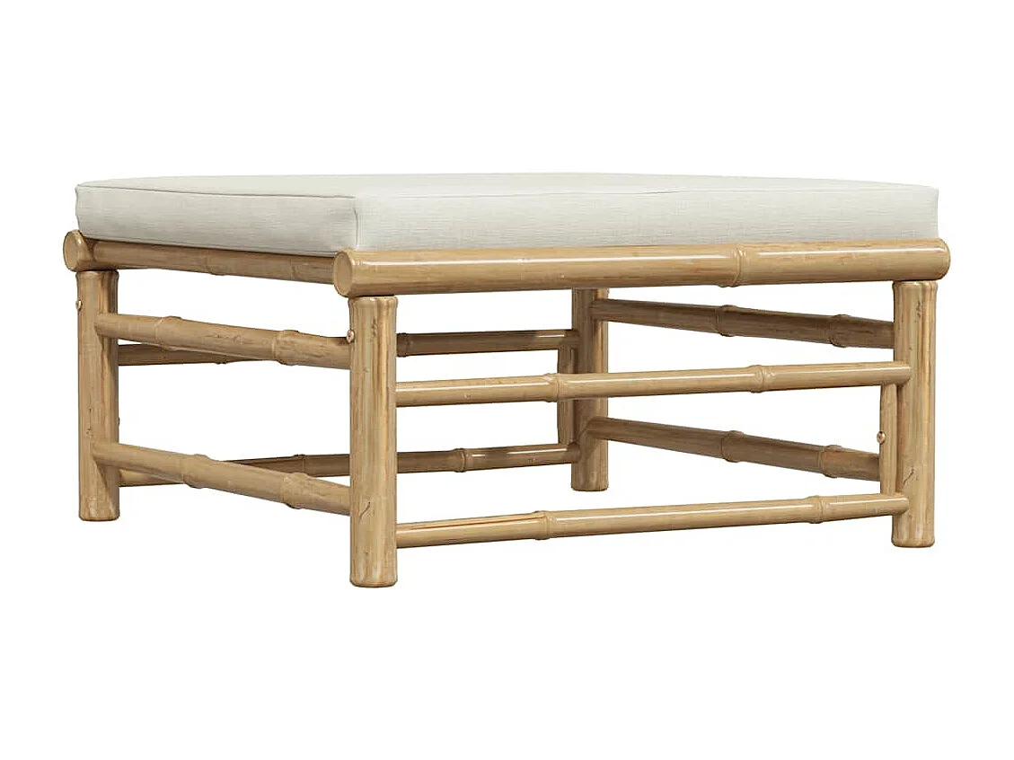 Arinda  Repose-pied de jardin avec coussin blanc crème Bambou