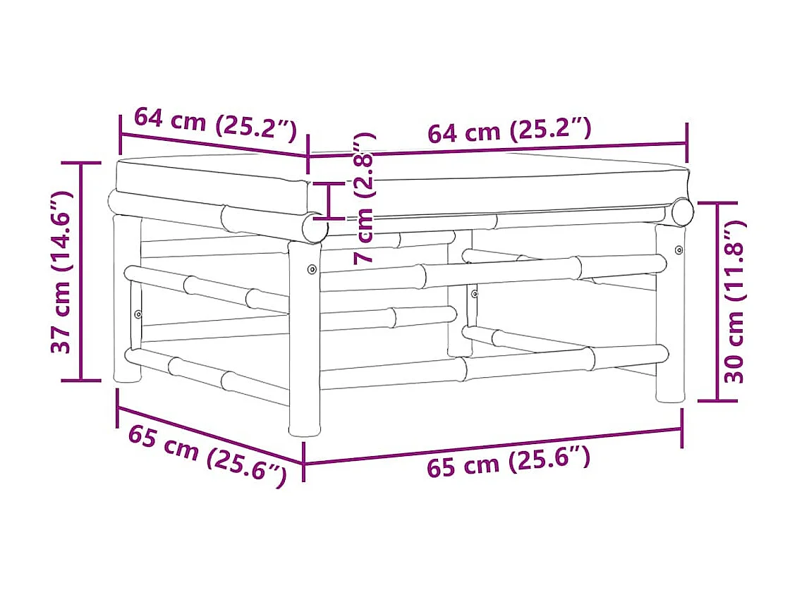Arinda  Repose-pied de jardin avec coussin blanc crème Bambou