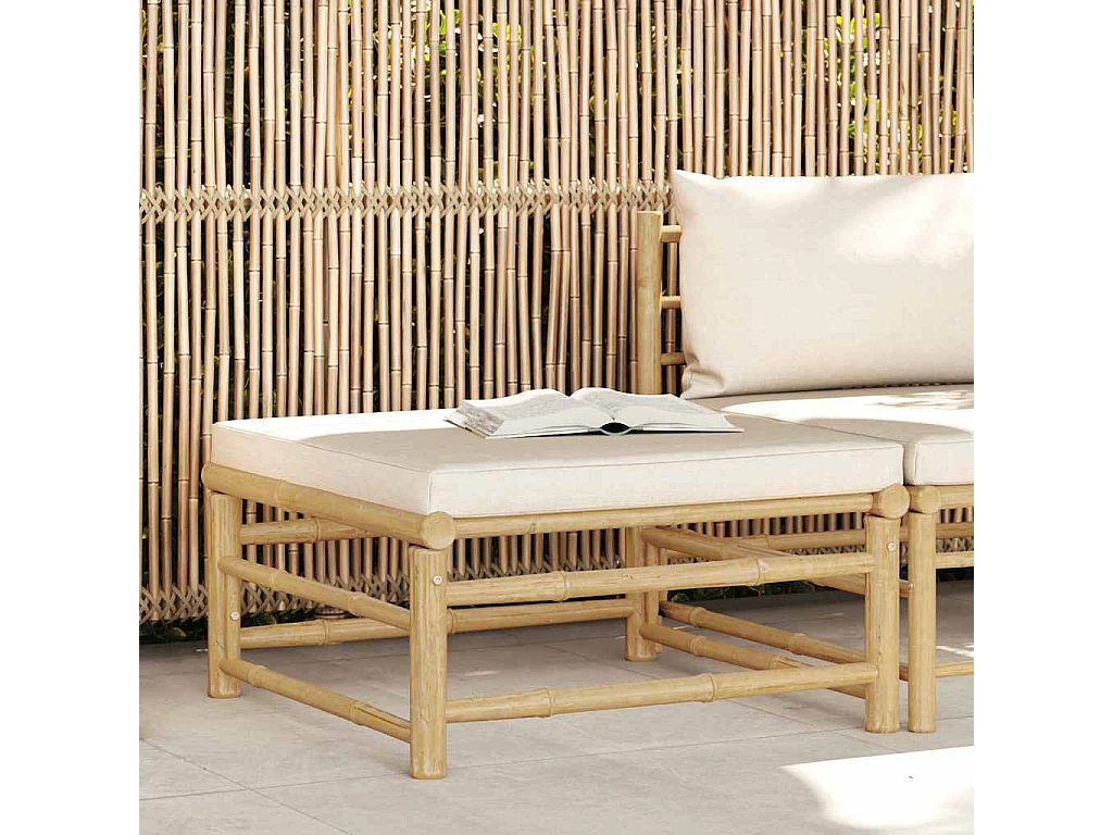 Arinda  Repose-pied de jardin avec coussin blanc crème Bambou