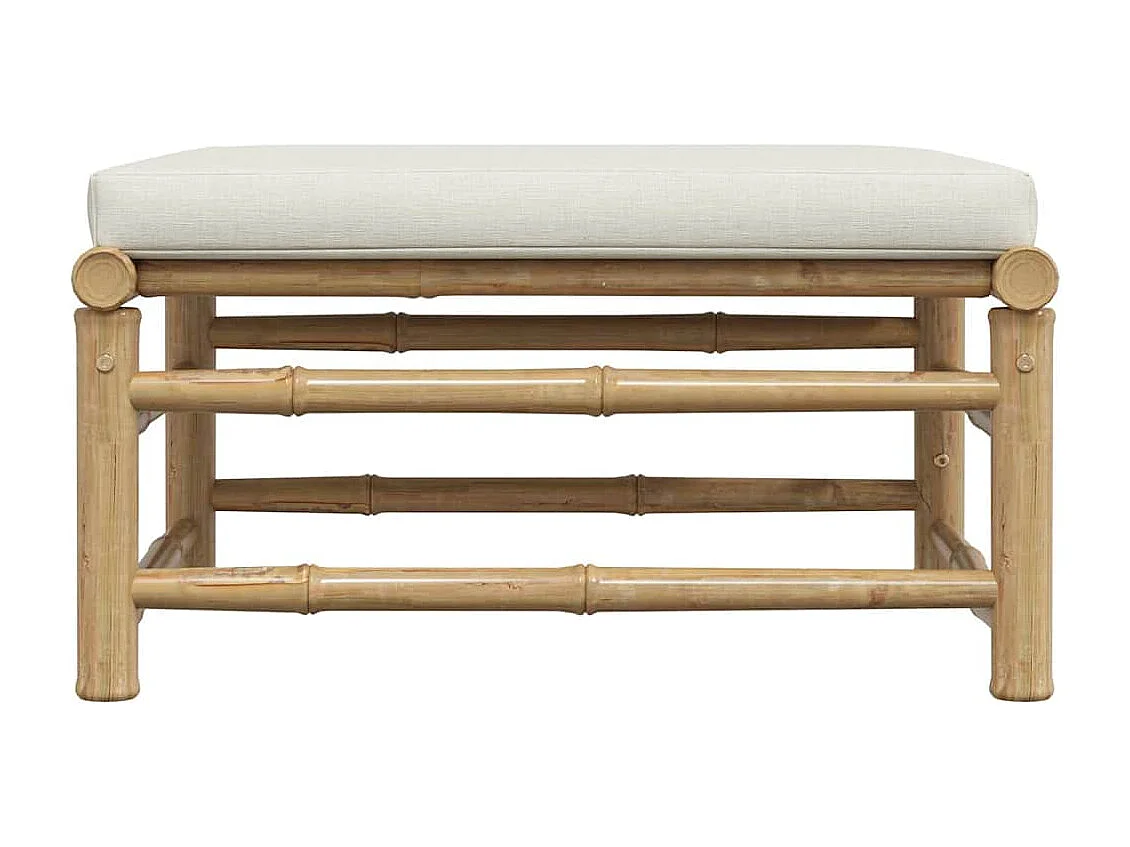 Arinda  Repose-pied de jardin avec coussin blanc crème Bambou