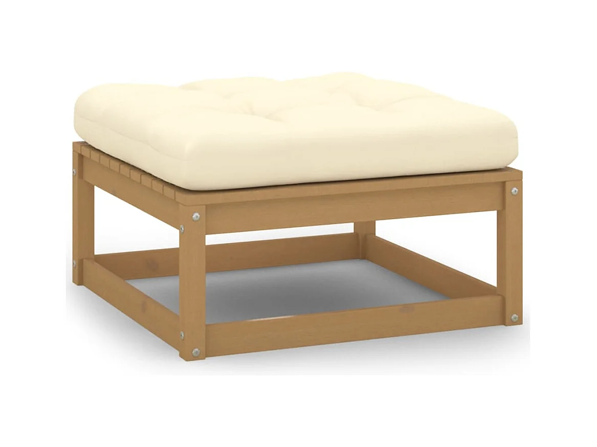 Koen  Repose-pied de jardin et coussin Marron miel Bois de pin massif