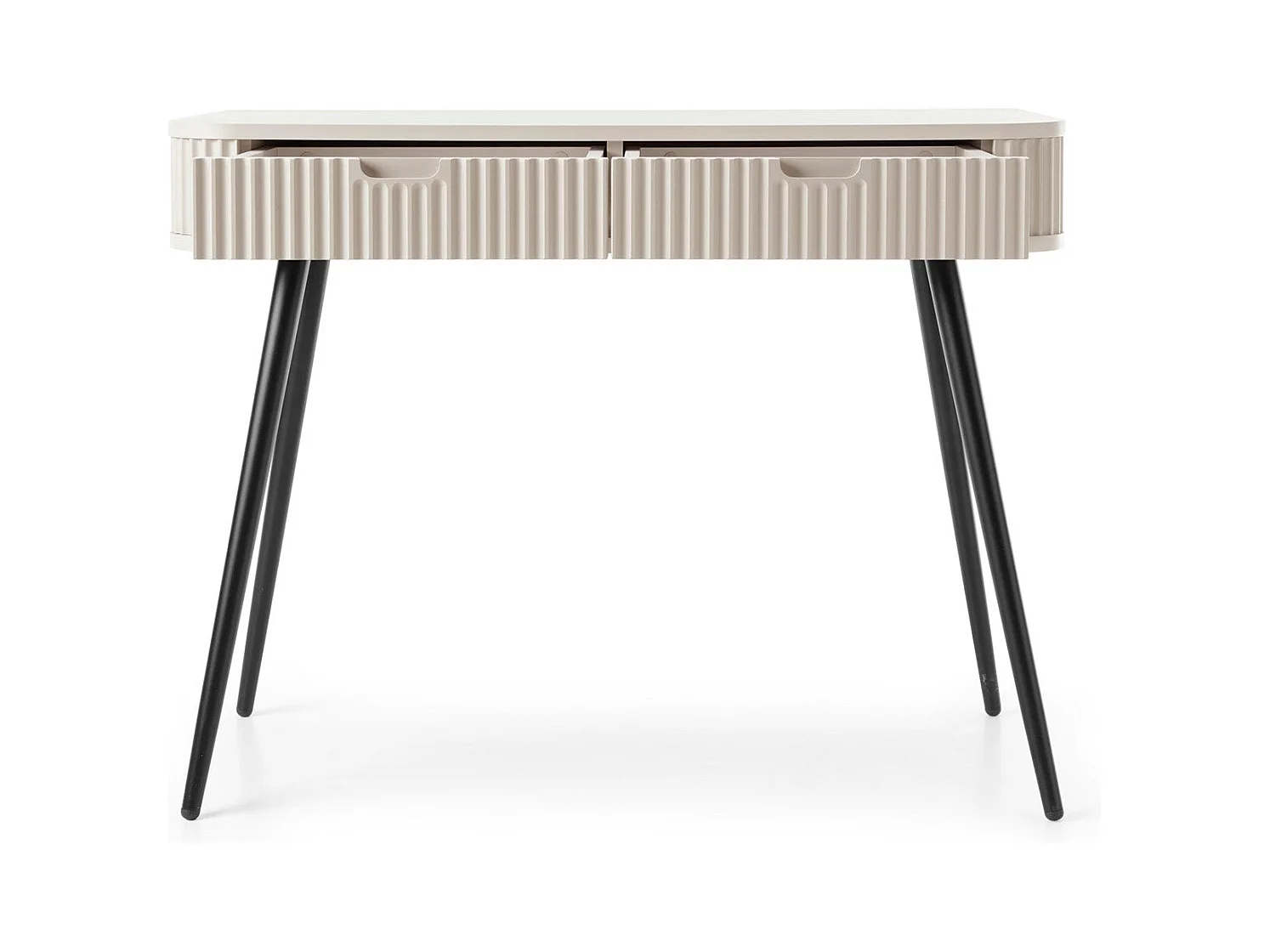 Console avec 2 tiroirs et pieds noirs mats, 103x80 cm