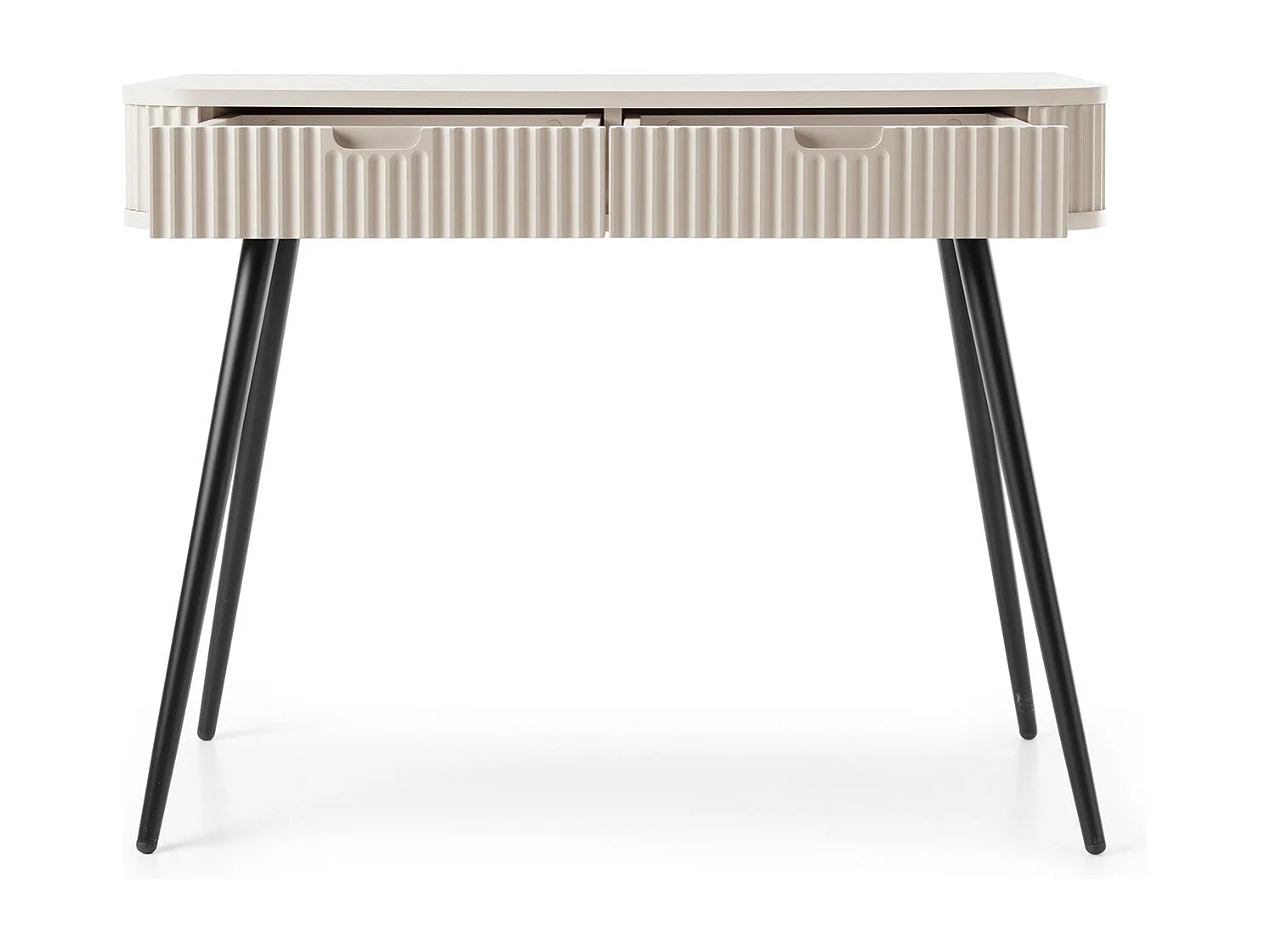 Console avec 2 tiroirs et pieds noirs mats, 103x80 cm