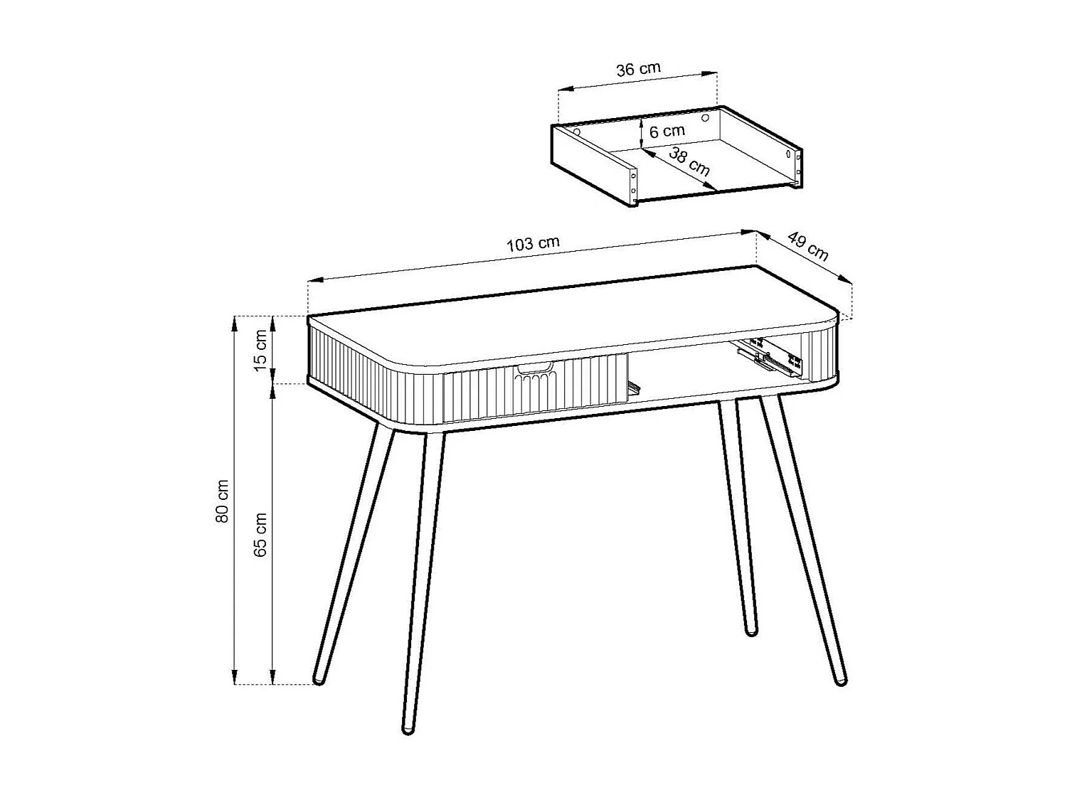 Console avec 2 tiroirs et pieds noirs mats, 103x80 cm