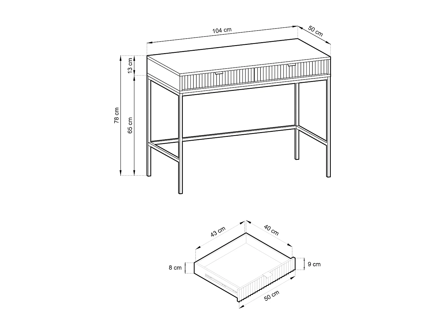 Console 2 tiroirs avec pieds en métal doré 104x78 cm