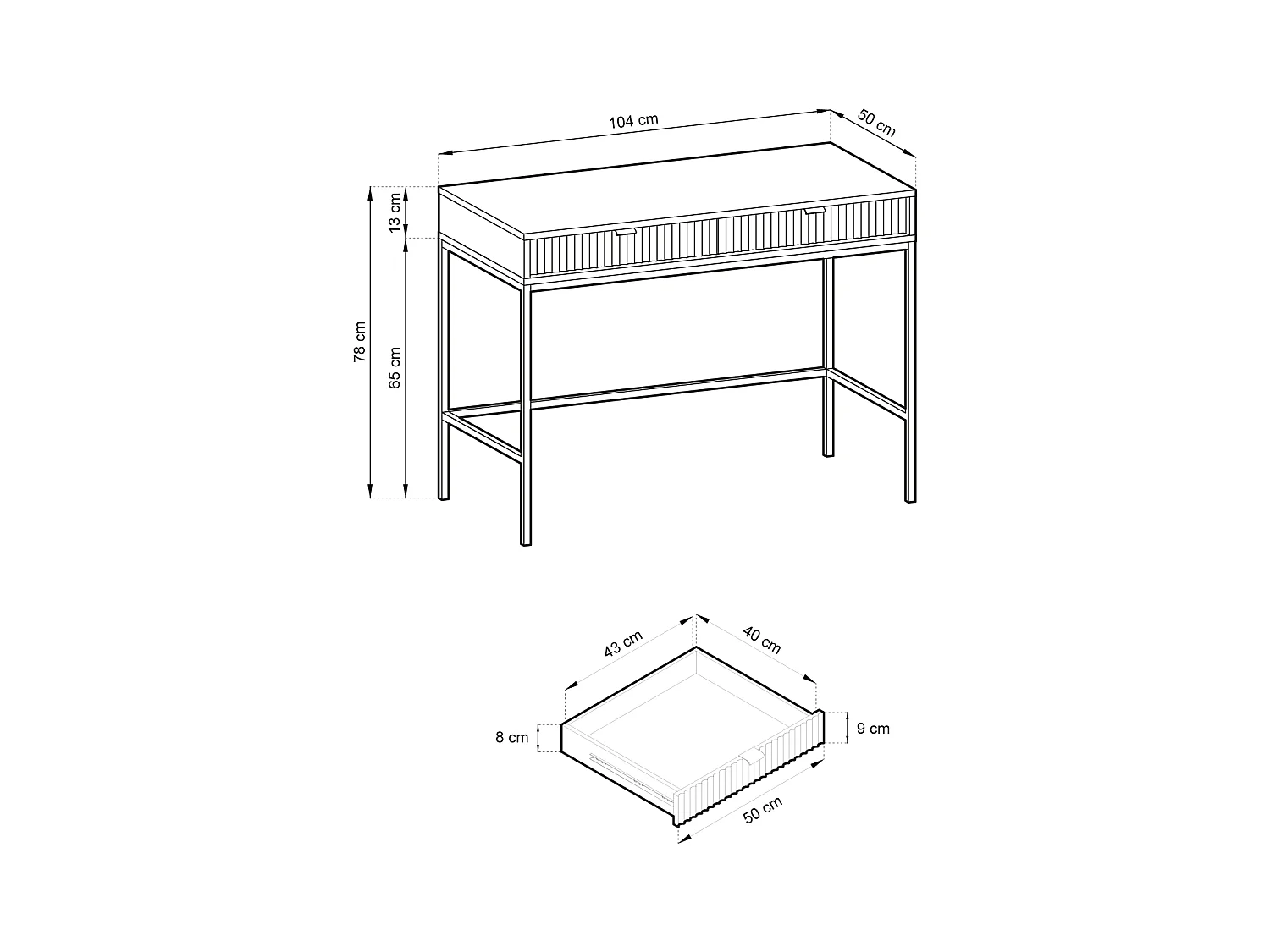 Console 2 laden met zwarte metalen poten 104x78 cm