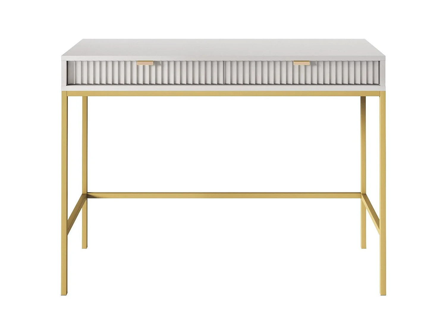 Konsolentisch mit 2 Schubladen und goldenen Metallfüßen 104x78 cm