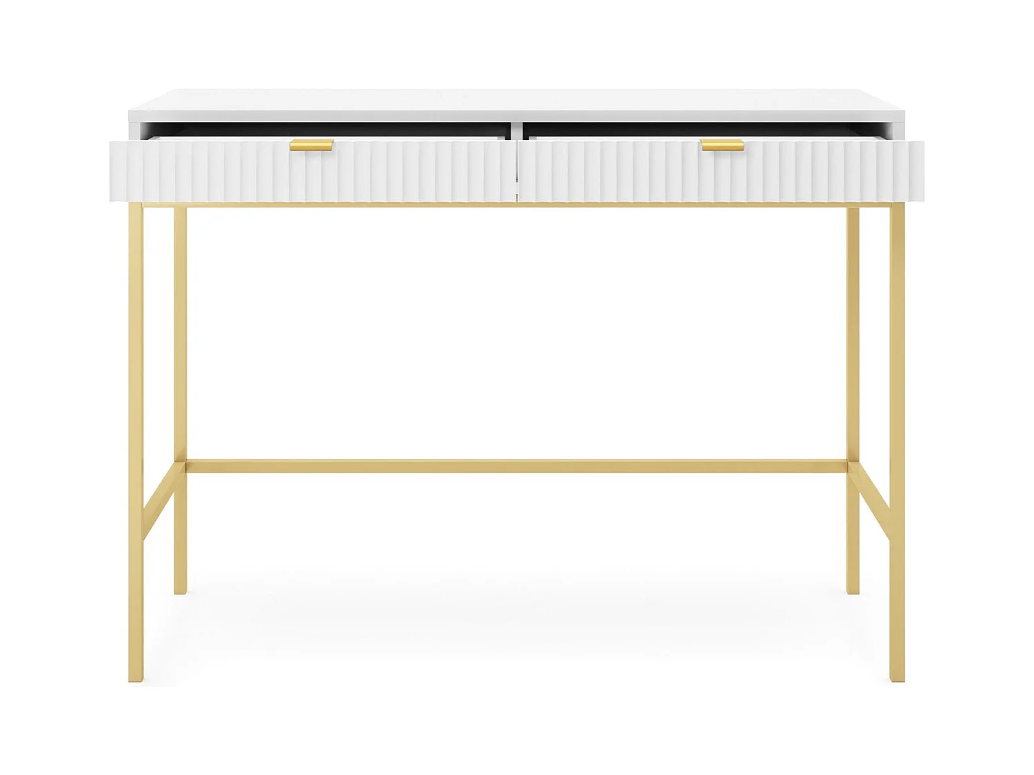 Console 2 tiroirs avec pieds en métal doré 104x78 cm