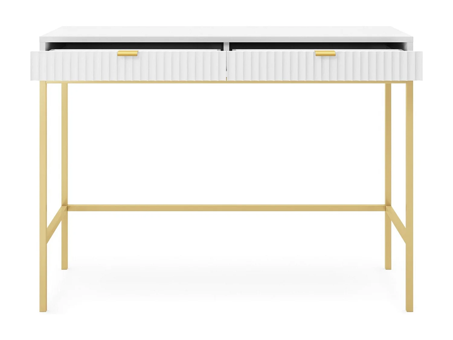 Console 2 tiroirs avec pieds en métal doré 104x78 cm