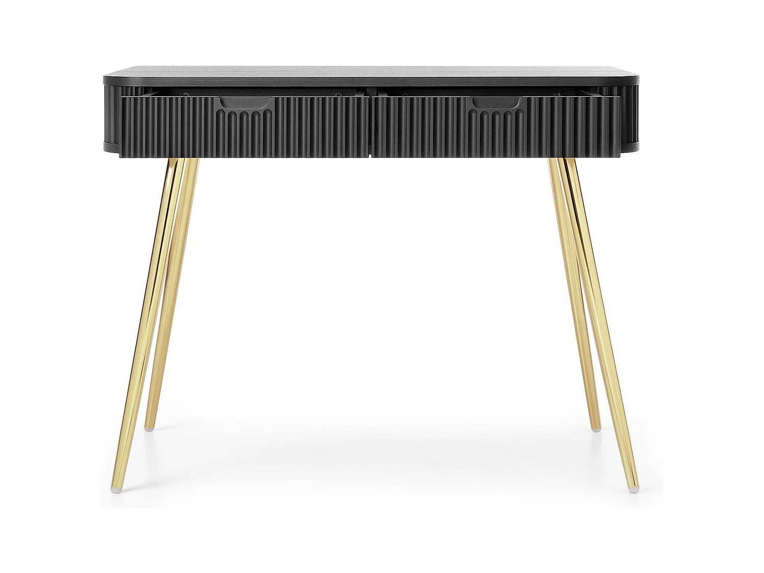 Konsolentisch mit 2 Schubladen und mattgoldenen Füßen 103x80 cm