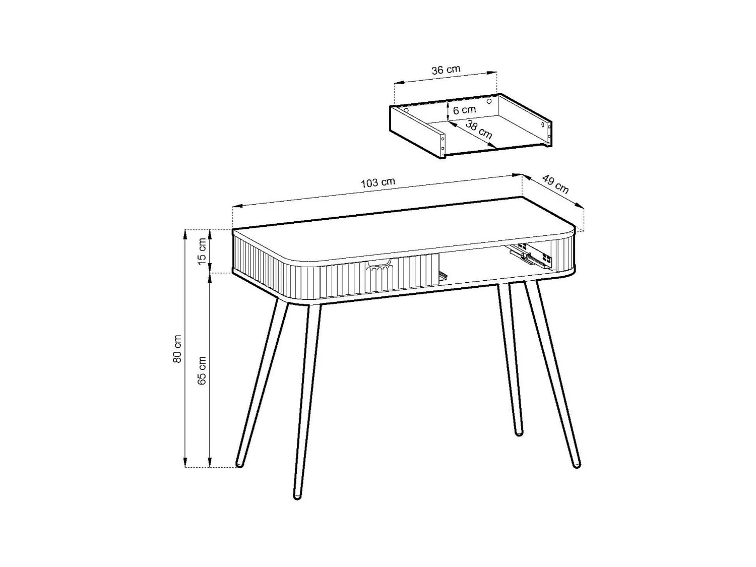 Console avec 2 tiroirs et pieds noirs mats, 103x80 cm