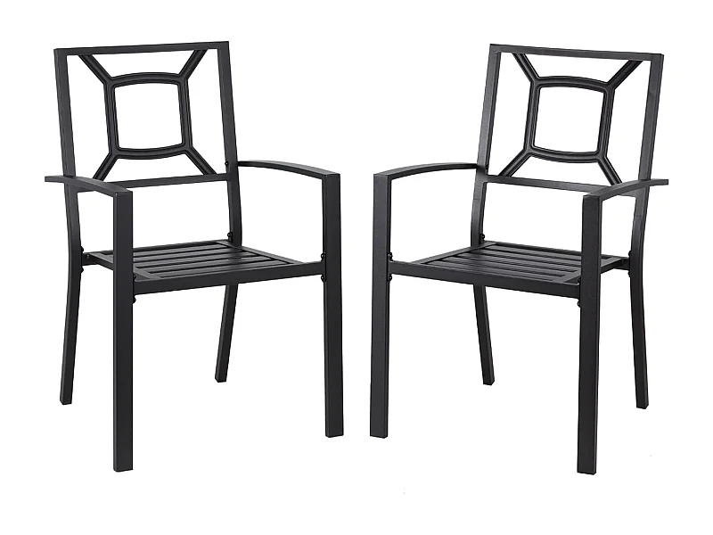 Set aus 2 Stapelbaren Gartenstühlen - Esszimmerstühle aus Metall - 46 x 56 x 89 cm - Schwarz