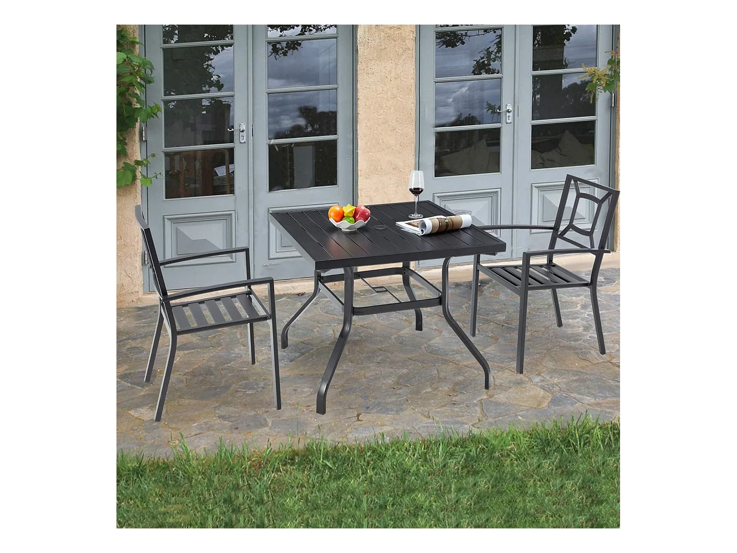 Lot de 2 Chaises de Jardin Empilables - Chaises à Manger en Métal - 46 x 56 x 89 cm - Noir