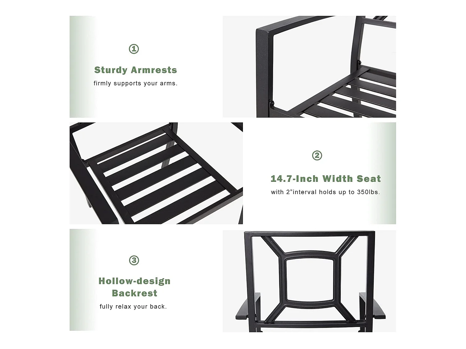 Lot de 2 Chaises de Jardin Empilables - Chaises à Manger en Métal - 46 x 56 x 89 cm - Noir