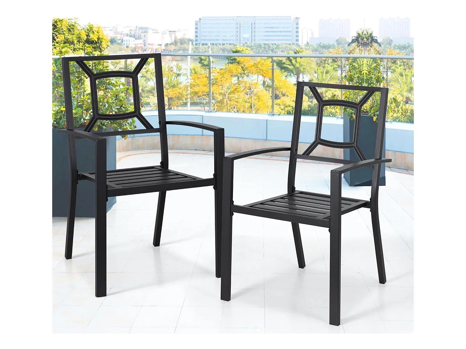 Lot de 2 Chaises de Jardin Empilables - Chaises à Manger en Métal - 46 x 56 x 89 cm - Noir