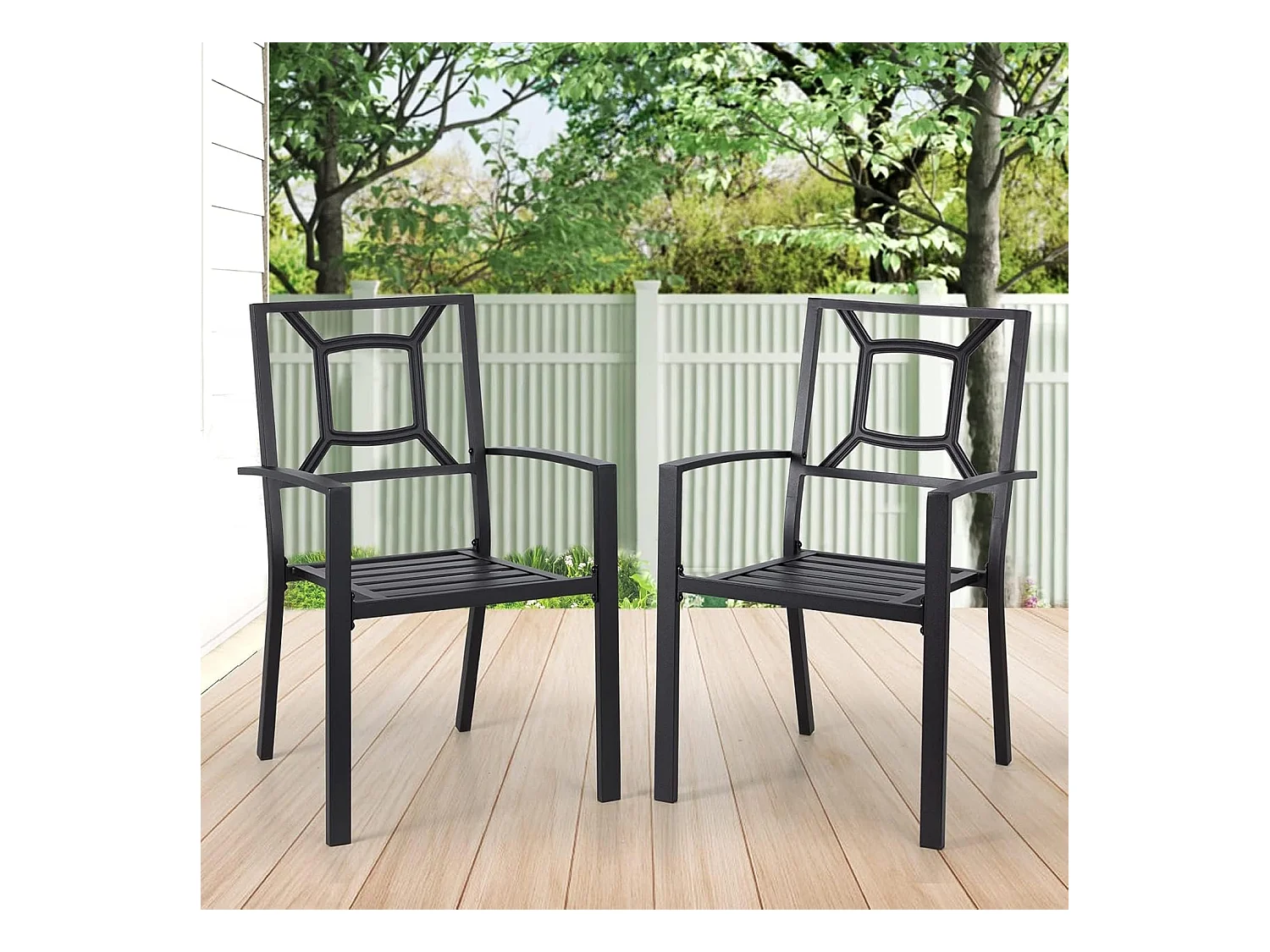 Lot de 2 Chaises de Jardin Empilables - Chaises à Manger en Métal - 46 x 56 x 89 cm - Noir