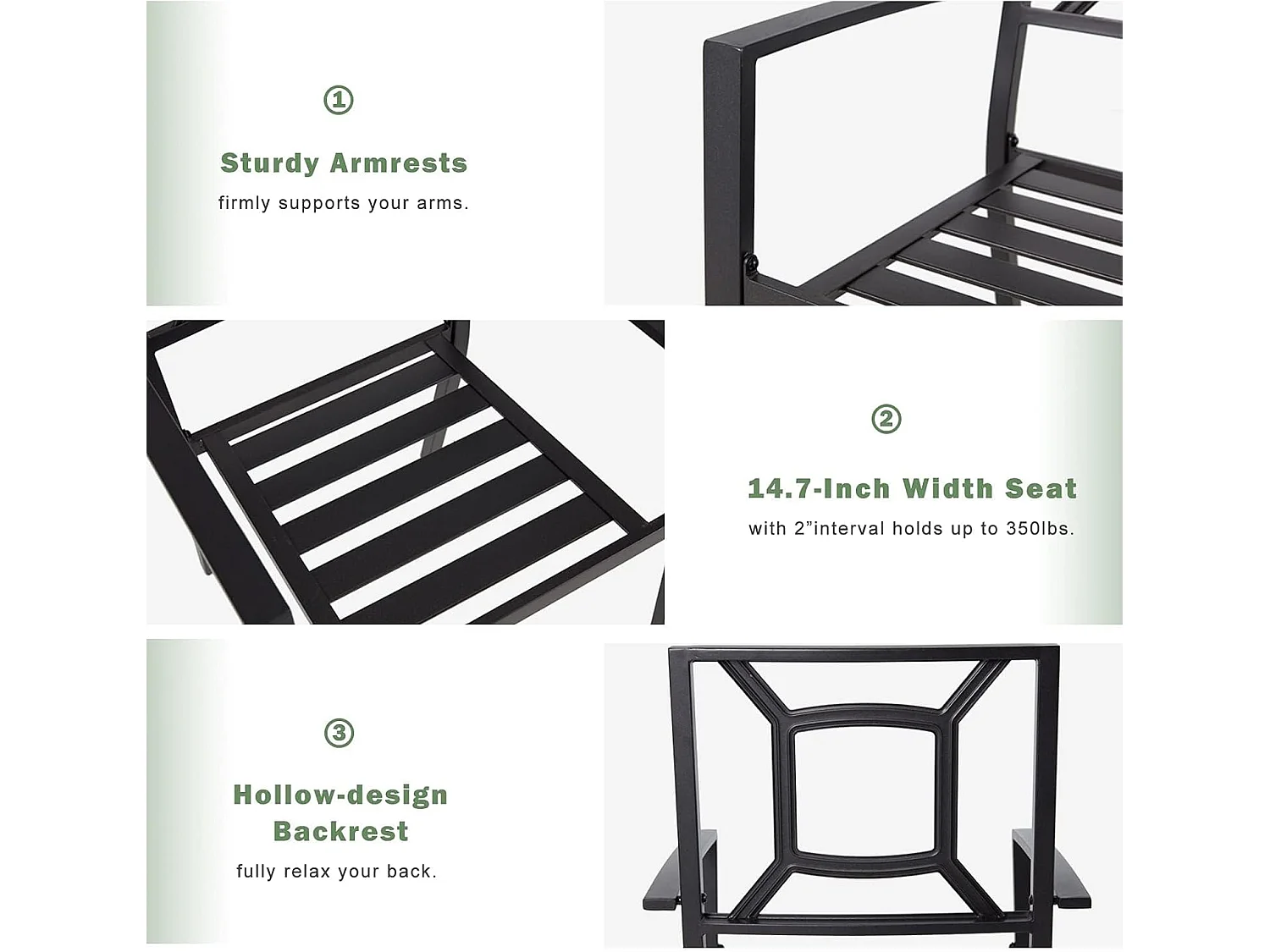 Set aus 2 Stapelbaren Gartenstühlen - Esszimmerstühle aus Metall - 46 x 56 x 89 cm - Schwarz