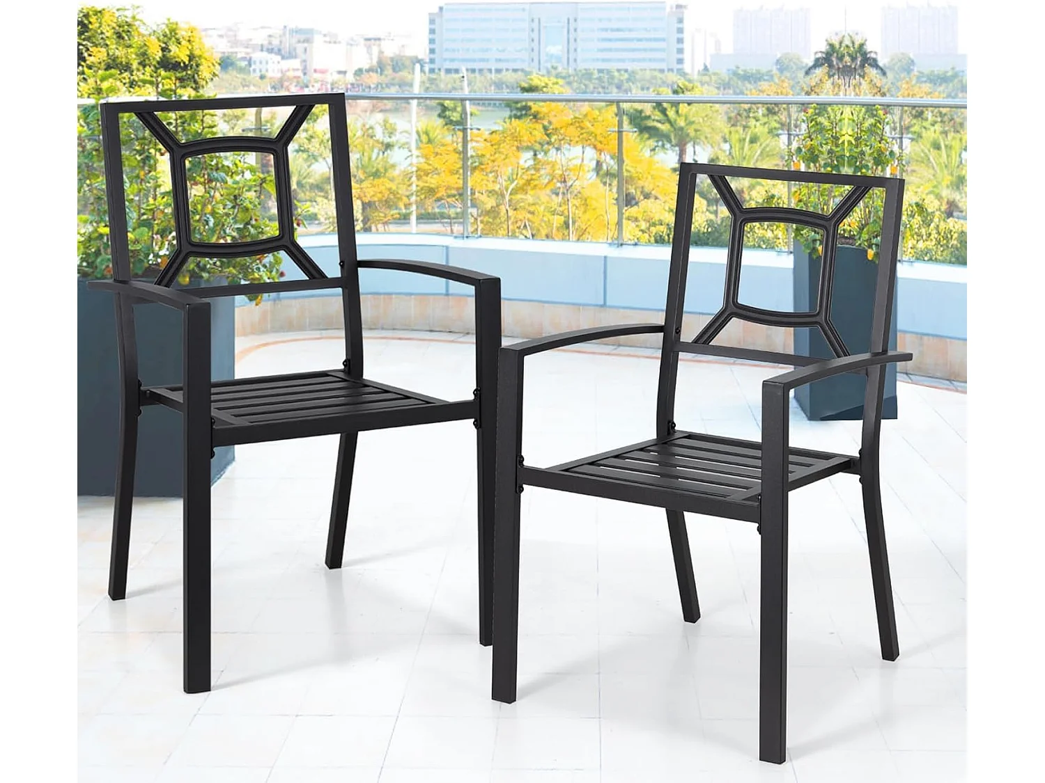 Set aus 2 Stapelbaren Gartenstühlen - Esszimmerstühle aus Metall - 46 x 56 x 89 cm - Schwarz