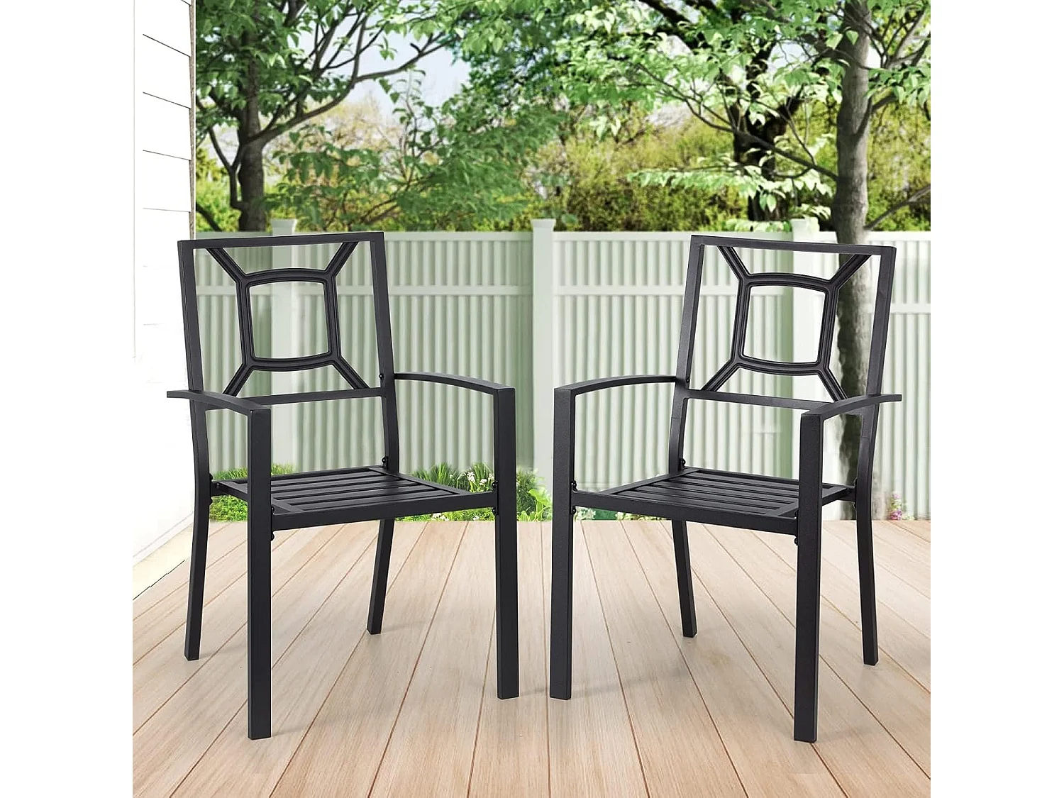 Set aus 2 Stapelbaren Gartenstühlen - Esszimmerstühle aus Metall - 46 x 56 x 89 cm - Schwarz