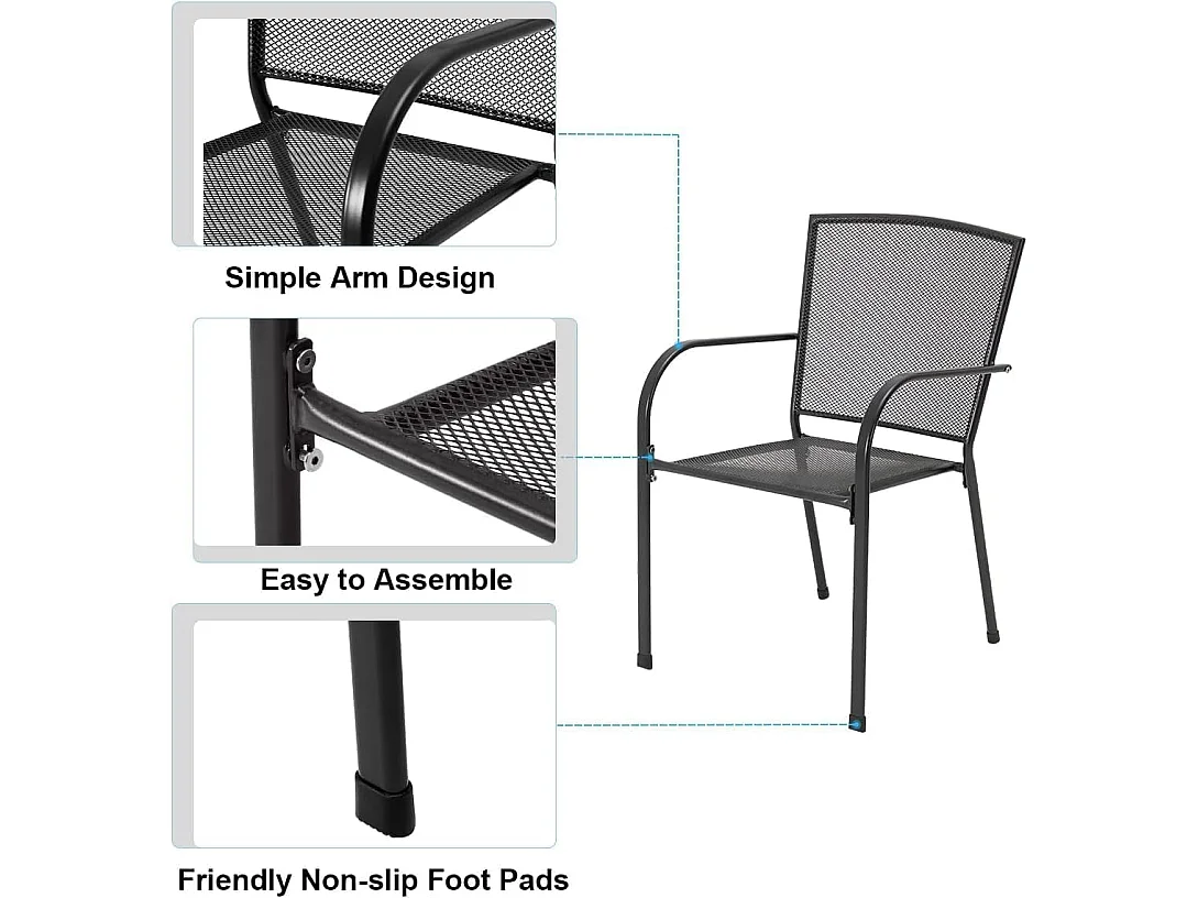 Lot de 4 Chaises de Jardin Empilables - Chaises à Manger en Métal - 46 x 41 x 86 cm - Gris