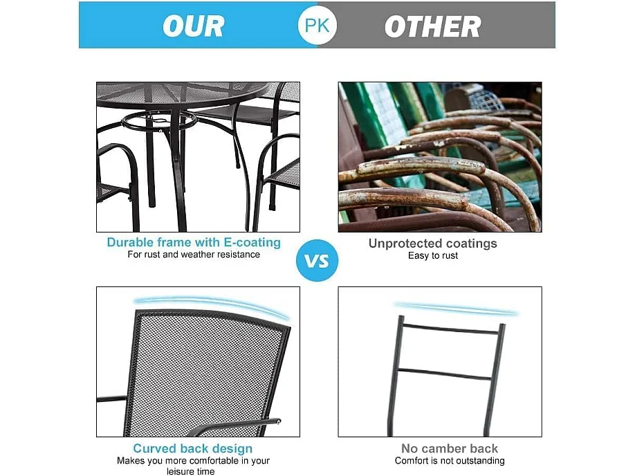 Lot de 4 Chaises de Jardin Empilables - Chaises à Manger en Métal - 46 x 41 x 86 cm - Gris