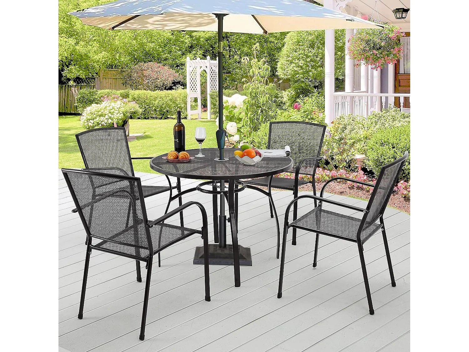 Set aus 4 Stapelbaren Gartenstühlen - Esszimmerstühle aus Metall - 46 x 41 x 86 cm - Grau