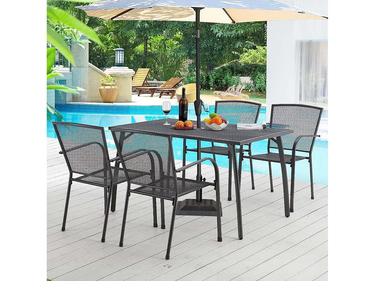 Set aus 4 Stapelbaren Gartenstühlen - Esszimmerstühle aus Metall - 46 x 41 x 86 cm - Grau