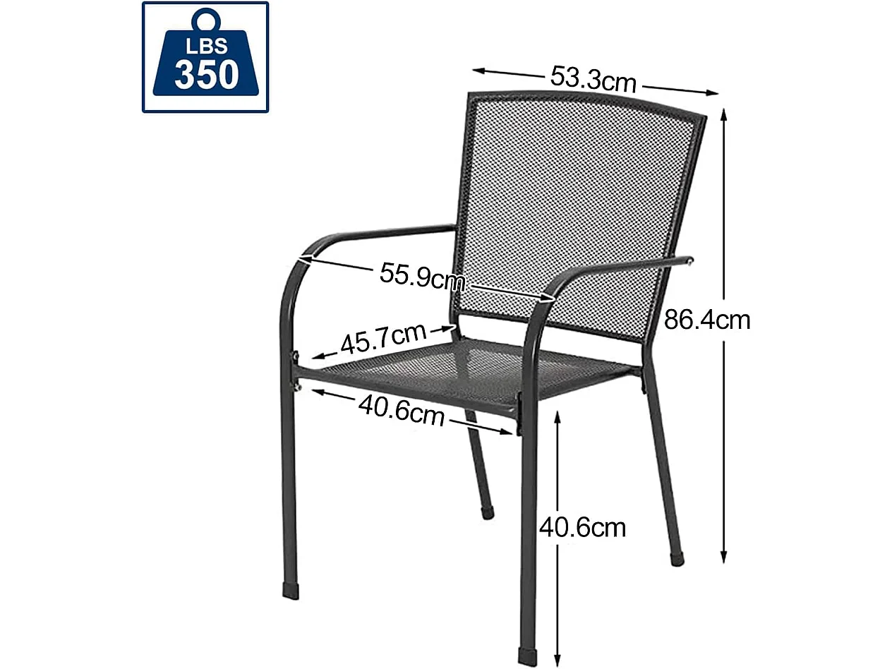 Set aus 4 Stapelbaren Gartenstühlen - Esszimmerstühle aus Metall - 46 x 41 x 86 cm - Grau