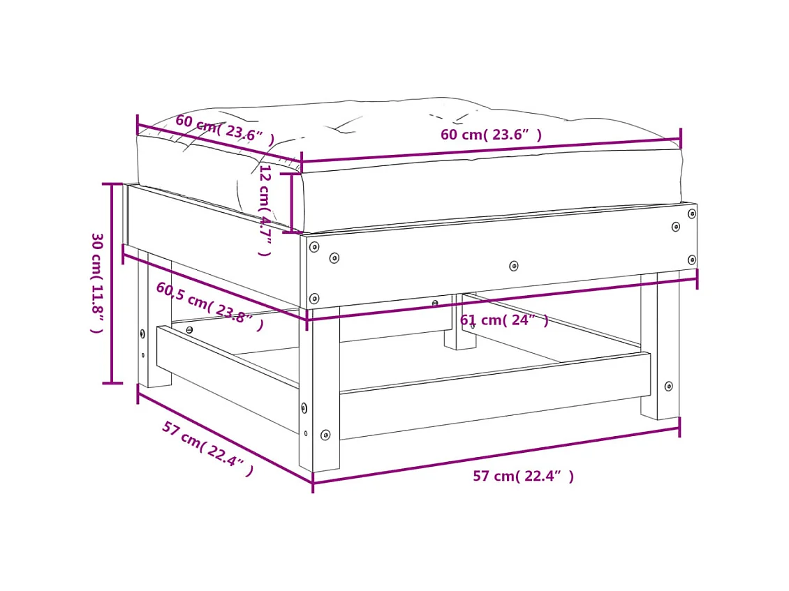 Tibor  Repose-pied de jardin avec coussin bois de pin massif