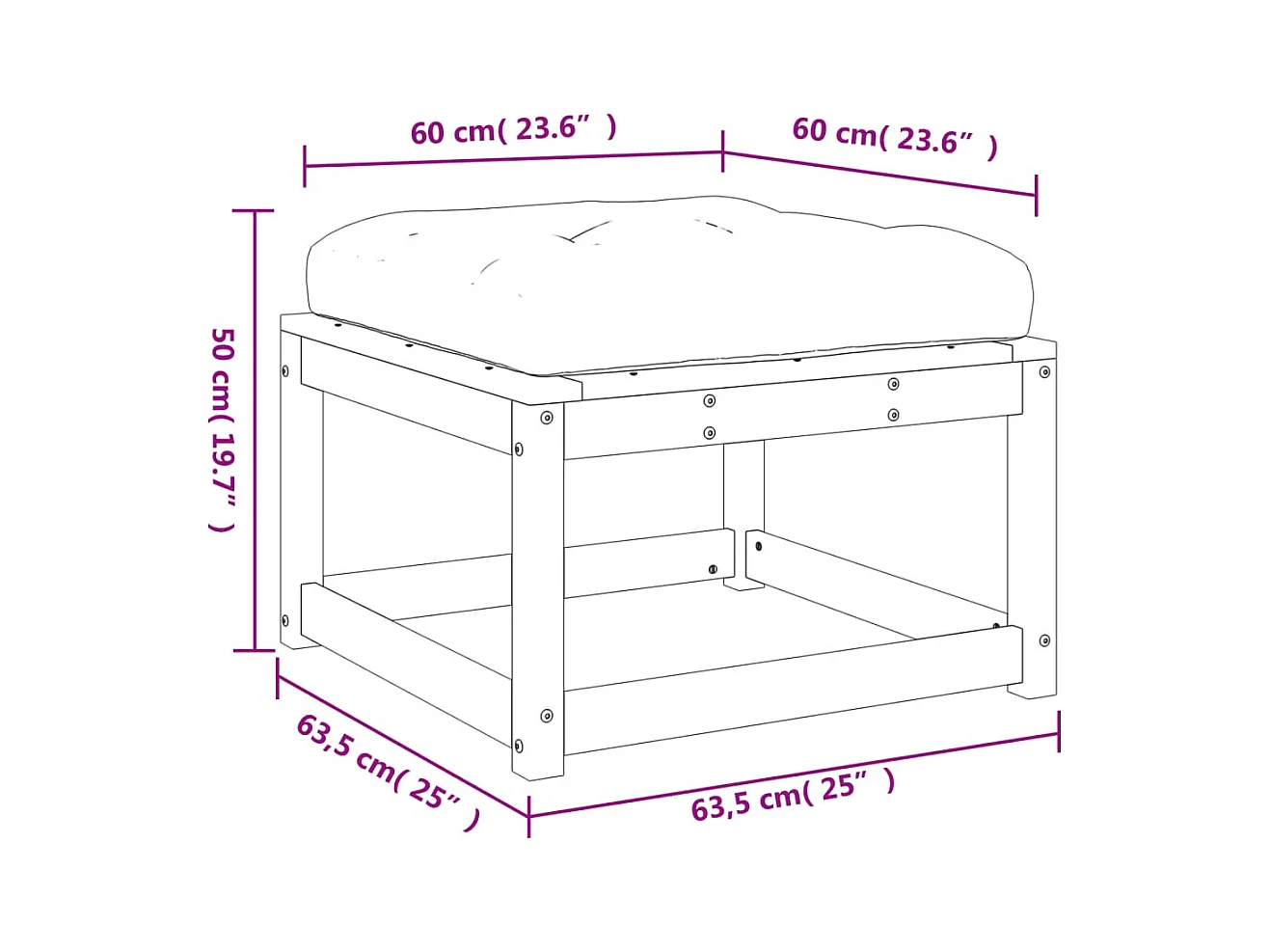 Coalgate  Repose-pied de jardin avec coussins blanc bois de pin massif