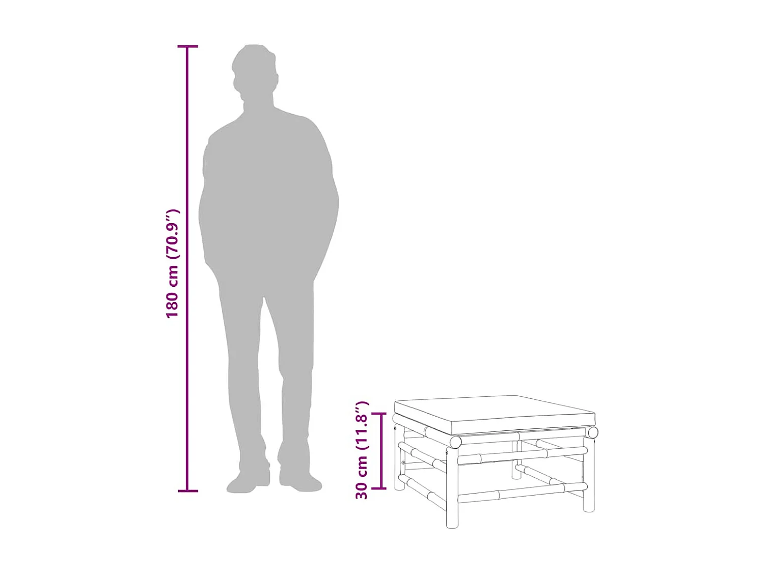 Filiberto  Repose-pieds de jardin avec coussin taupe bambou