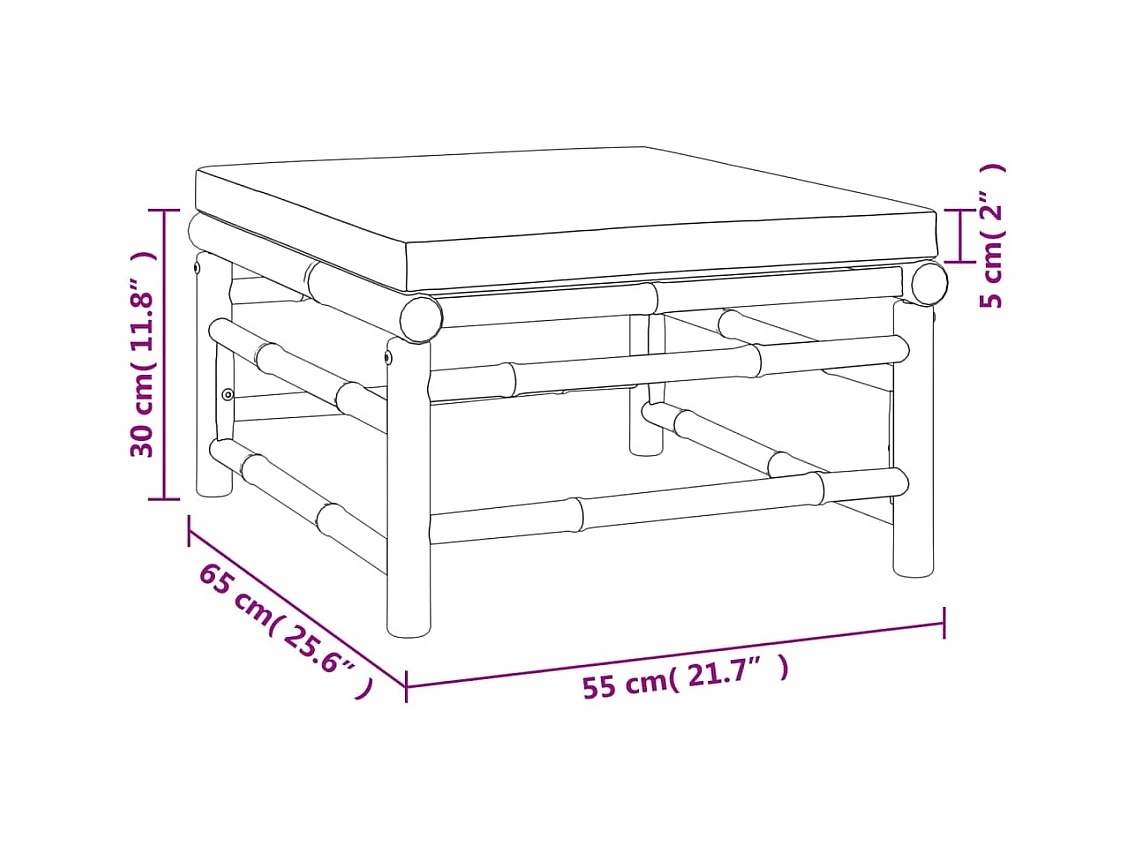 Filiberto  Repose-pieds de jardin avec coussin taupe bambou