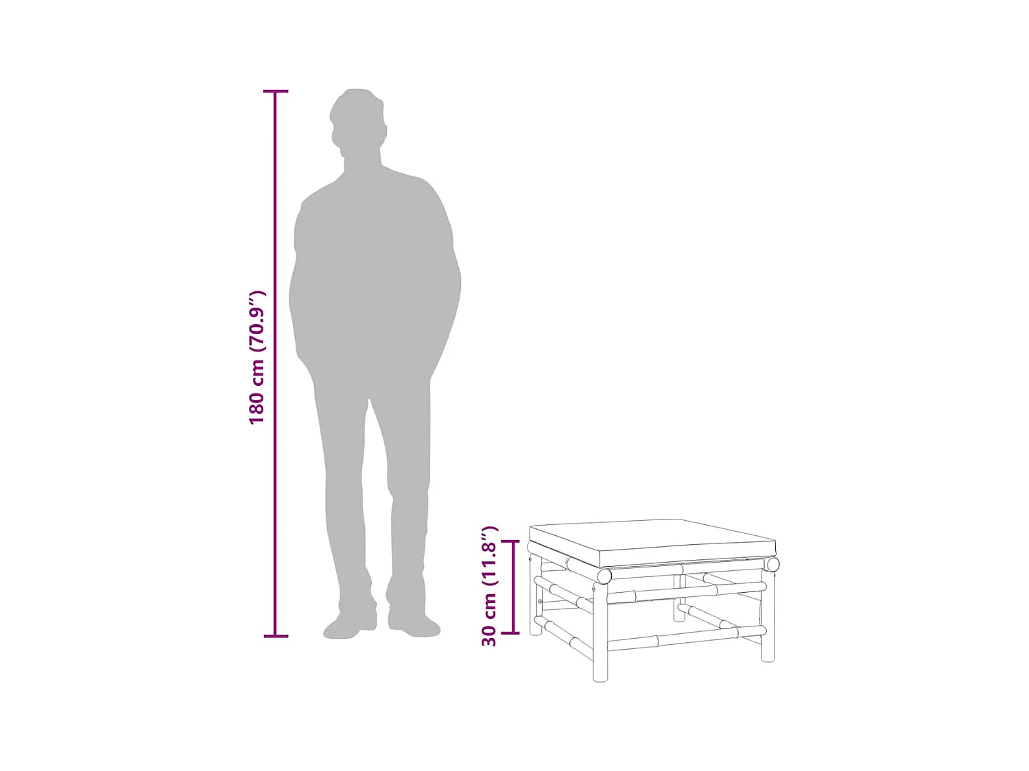 Filiberto  Repose-pieds de jardin avec coussin taupe bambou