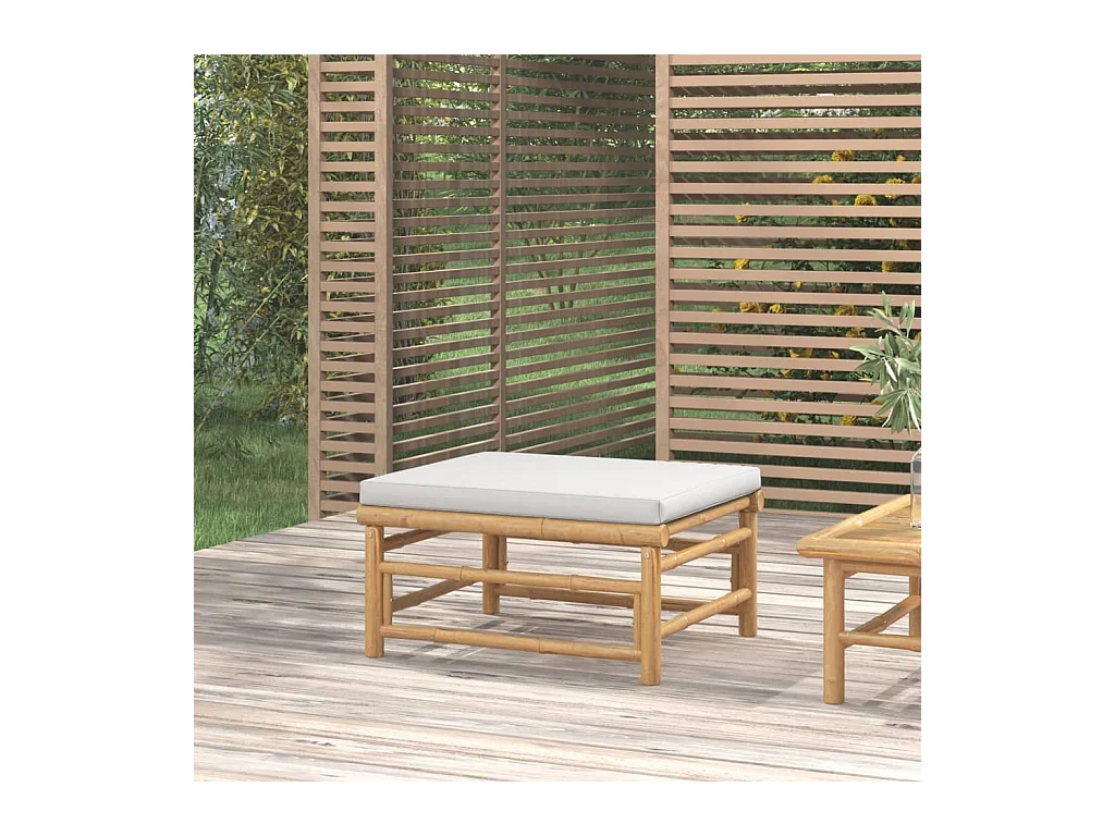 Filiberto  Repose-pieds de jardin avec coussin gris clair bambou