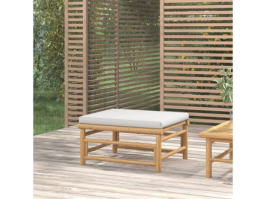 Filiberto  Repose-pieds de jardin avec coussin gris clair bambou