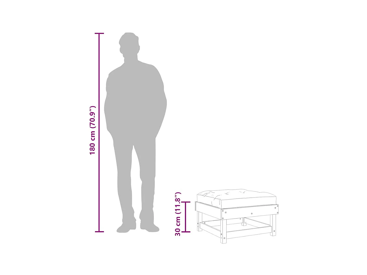 Tibor  Repose-pied de jardin avec coussin gris bois de pin massif