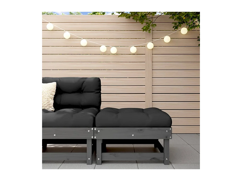 Tibor  Repose-pied de jardin avec coussin gris bois de pin massif