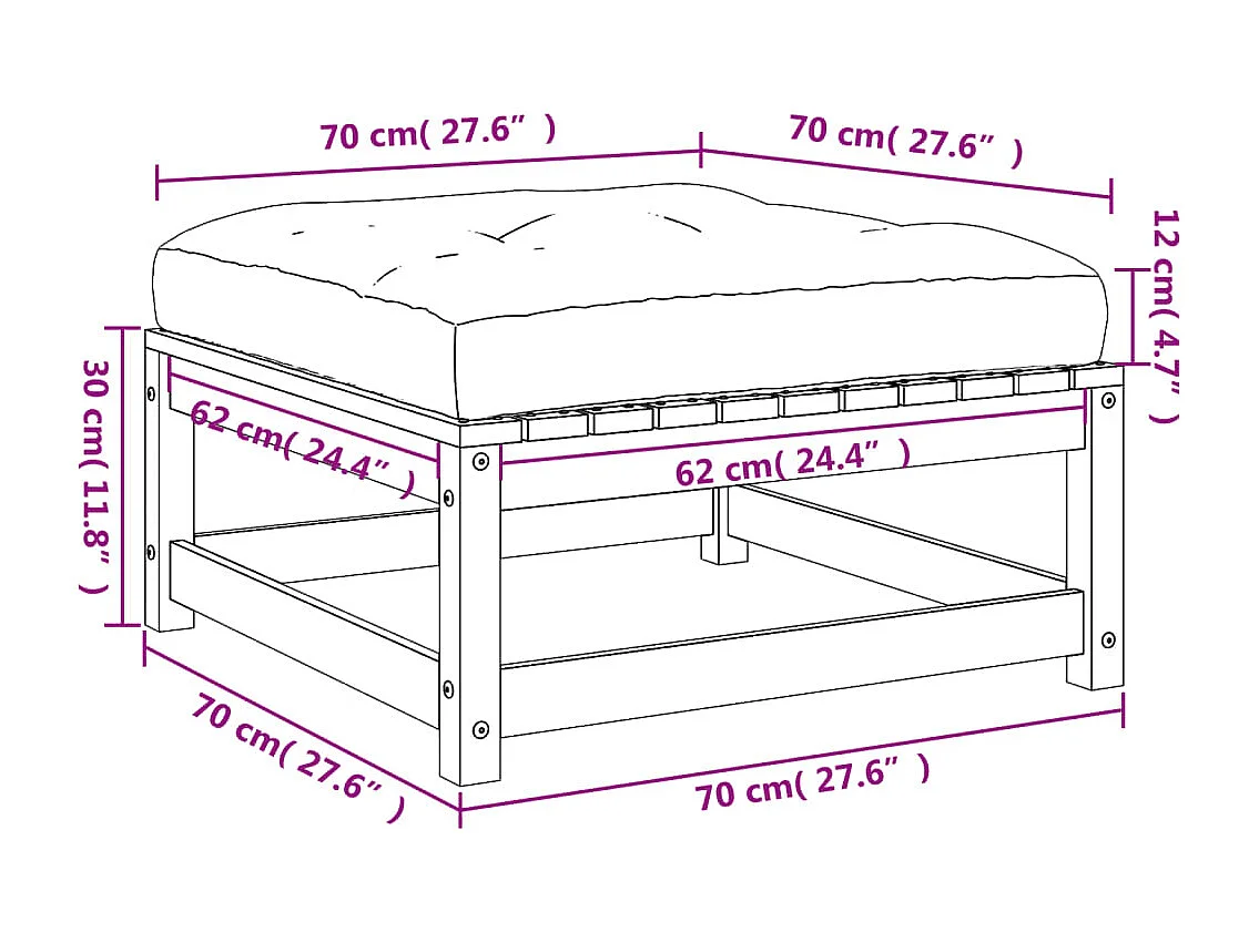 Garden Furniture -  Tuinvoetenbank met kussen massief grenenhout