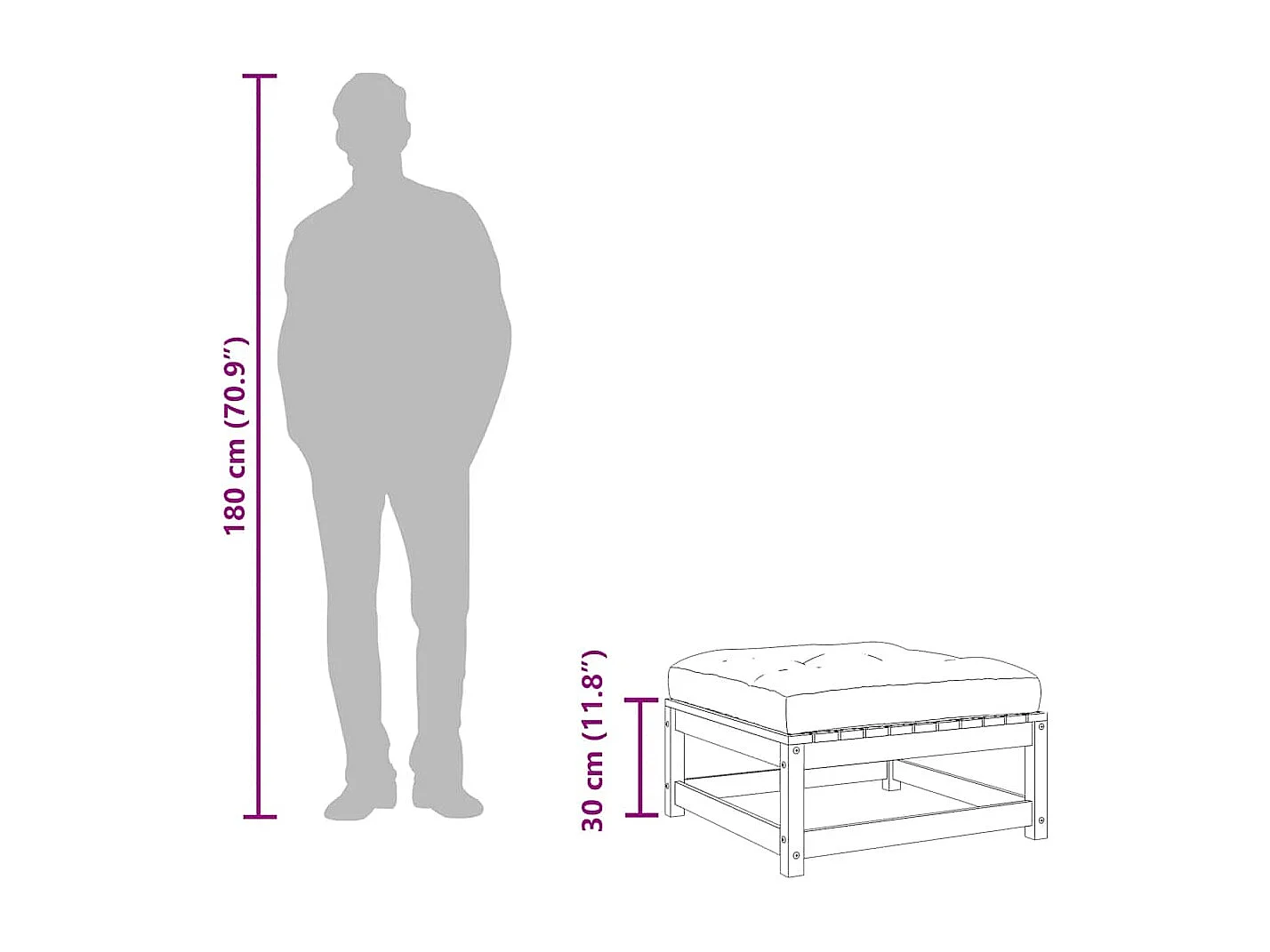 Garden Furniture -  Tuinvoetenbank met kussen massief grenenhout
